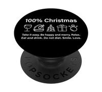 Noël 100% Christmas Relax Eat Drink Smile Love Joyeux Noël PopSockets PopGrip Adhésif