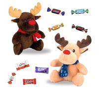 NOEL | 2 Rennes de Noël accompagnés de 20 bonbons au chocolat Célébrations, Milka, Kinder Schokobons et Mini Bueno, Daim | Cadeaux prêts à Offrir