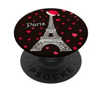 Noël à la Tour Eiffel Paris, Bonnet de Noël, Amour cœur PopSockets PopGrip Adhésif