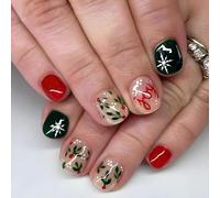 Noël Artificiels Ongles Snowflake Faux Nails Couvertures Complètes Stick Sur Une Presse Carrée Courte Sur Les Femmes Filles Flore De Neige Stick Christmas False Court Presse