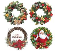 Noël Autocollants Fenetre, Autocollant de Couronne de Noël, Autocollant Mural de Père de Noël, Stickers Noël Fenetre PVC, Xmas Christmas Theme Party Décoration (O-4pcs)