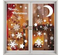 Noël Autocollants Fenetre, Flocon de neige blanc Décoration de fenêtre Noël PVC, Elk Décoration de Noël Fenêtre d’hiver Réutilisable comme décoration de Noël