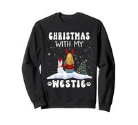 Noël avec Mon Chiot Westie Dog Funny Xmas Sweatshirt, Unisexe pour Adultes, Noir, S