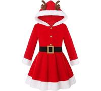 Noel Bebe,Robe de Noël pour Filles Costume de Princesse Festive à Manches Longues pour célébrations et fêtes (Red, 5-6 Years)