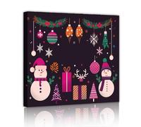 Noël bonhomme de neige toile art mural dessin animé coloré images sur toile impressions œuvres d’art d’hiver pour la maison chambre à manger café décor 35x35cm Cadre intérieur