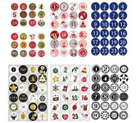 Noël Calendrier de l'Avent Autocollant,Autocollants Chiffres pour Calendrier de l'Avent,Autocollant de Décoration de Cadeau de Noël,Numéro Gommettes Noël,Autocollants Nombres Noël (Style 2)