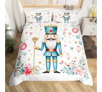 Noël Casse Noisette Literie Set 240 x 260 Aquarelle Plantes Fleurs Noël Parure de Lit Enfants Garçons Filles Adultes,Flocons de Neige Couronne Noël Housse de Couette Vacances Coeur D'Étoile Couvre Lit