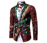 NoëL Chemise Homme A Fleur Imprimé Flocons De Neige Tops Chemise Col Mao Slim Fit Manche Longue Pas Cher Faux Deux PièCes Chemise Homme HawaïEnne (M, Rouge)