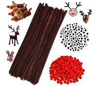 Noël Chenille,DIY Chenille,Chenille Pompon,Tiges de Chenilles,Yeux a Coller,Pompons Rouges,Pompons Moelleux Rouge,Pipe Marron,Balle Pompon,Cure Pipes Chenilles,Chenille Nettoyeurs