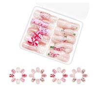 Noël Court Appuyez sur Faux Ongles French Flasque Ongles Flocon de Neige Manucure Ongles Art Décoration pour Femmes 24 Pièces