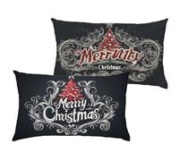 Noël Coussin Exterieur Impermeable 30x50 cm Velours Housse Coussin Noir Double Face Imprimé Rectangulaire Taie Oreiller pour Salon Intérieur/Extérieur Jardin Été Decor Cadeaux, Lot de 2 1B-421