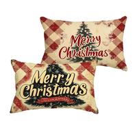 Noël Coussin Exterieur Impermeable 40x70 cm Lin Housse Coussin Arbre de Noël Double Face Imprimé Rectangulaire Taie Oreiller pour Salon Intérieur/Extérieur Jardin Été Decor Cadeaux, Lot de 2 1B-64
