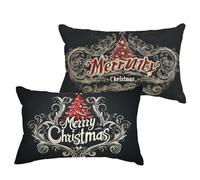 Noël Coussin Exterieur Impermeable 60x80 cm Lin Housse Coussin Noir Double Face Imprimé Rectangulaire Taie Oreiller pour Salon Intérieur/Extérieur Jardin Printemps Été Decor Cadeaux, Lot de 2 1B-421