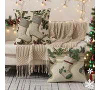Noël Coussin Exterieur Impermeable Oiseau Housse Coussin 40x40 Lot de 2 Double Face Imprimé Lin Taie Oreiller de Canap pour Salon Chambre Jardin Terrasse Quatre Balcon Saisons Decor Cadeaux 1B-257