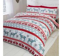 Scandi Parure de lit en Flanelle 100% Coton brossé avec Housse de Couette et 2 taies d'oreiller, Coton, Red, Double