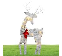 Noël de renne lumineux : élan en fer d'extérieur avec nœud de cloche, décoration de pelouse de Noël | Lumières de jardin de cerfs pour une lueur festive, idéales pour les décorations de Noël de