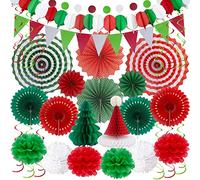Noël Decoration Anniversaire FêTe Kit - Huryfox 33 Pcs Christmas Party Déco Bunting Papier Pom Poms Fournitures Guirlande Suspendue Boules Convient Pour Christmas Jardin IntéRieur DéCoration