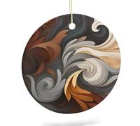 Noël Décoration Art Abstrait Gris Marron Moderne Rayé Géométrique Arbre De Noël Hanging Porcelaine Pendentif pour Fête Famille Vacances
