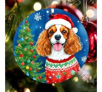 Noël en Céramique Cavalier King Charles Spaniel Rond Décoration Sapin De Noël Élégant Céramique Ornement pour Fête Balcon Vacances