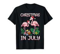 Noël en Juillet 2025 Mignon Flamant Rose avec Bonnet de Père Noël Hawaï T-Shirt