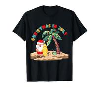 Noël en Juillet Père Noël Tenant Une Planche de Surf sur Une Plage Tropicale T-Shirt Graphique avec Valeur