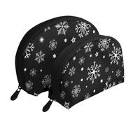Noël Flocon de Neige Noir Hiver, Trousse de Maquillage Coquille Femme Petit Porte-Monnaie Trousse de Toilette Trousse à cosmétiques 2 pièces