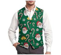 Noël Gilet Costume Noel Homme Sans Manche Père Imprimé Flocon de Neige Blazer Rouge Slim Fit Chic Courte Veste Gilet Fete de Noel Joyeux Pere Gilets Cravate Ensemble Costume Fantaisie Fête Joyeux