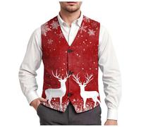Noël Gilet Costume Noel Homme Sans Manche Père Imprimé Flocon de Neige Blazer Rouge Slim Fit Chic Courte Veste Gilet Fete de Noel Joyeux Pere Gilets Cravate Ensemble Costume Fantaisie Fête Joyeux
