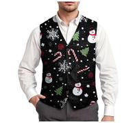 Noël Gilet Costume Noel Homme Sans Manche Père Imprimé Flocon de Neige Blazer Rouge Slim Fit Chic Courte Veste Gilet Fete de Noel Joyeux Pere Gilets Cravate Ensemble Costume Fantaisie Fête Joyeux
