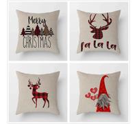 Noël Housses de Coussin 35x35cm avec Fermeture Glissière Invisible Housse Coussin Lot de 4, Double Face Lin Motif Imprime Taie Oreiller pour Canape, Chambre ou Voiture Coussin Decoratif J-1431