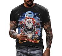 Noel Imprimé T-Shirt Homme Grande Taille Manches Courtes 3D Père Noël Imprimé Tee Shirt Pas Cher Mode Ado Tops Noël Blouse, Hommes Noël Imprimé T-Shirts Casual Lâche T-Shirts