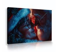 Noël Lapin Mignon Toile Arbre Enneigé Déco Chambre Fête 40x60cm