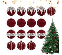 Noël | Lot de 16 pendentifs anti-rupture pour décoration | 6 cm Décorations en velours pour sapin de Noël avec cristaux strass - Pour la maison, la fête d'hiver et la fenêtre