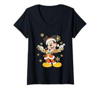 Noël Mickey Mouse Merry Christmas Gold T-Shirt avec Col en V