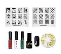 Noël Nail Art Set Estampage Polonais mat gel vernis à ongles rouge vert Plaid Renne Modèle Plaques de stamping Rivet d'alliage Décoration Conception des ongles Outil d'impression de manucure