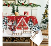 Noel Nappe Rectangulaire 180x140cm, Polyester Nappe De Noël Decoration Christmas Interieur Maison, Deco Table Noel Blanche Imprimée De Flocons De Neige Et De Pins, Nouvel An Christmas Decoration