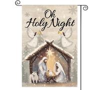 Noël Nativité Ô Sainte Nuit Jésus Hiver Drapeau De Jardin Double Face Drapeau Couleurs Vives Bannière Pour Mur Porche Bar 30X45Cm
