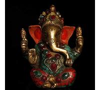 Noël Népal Pur Cuivre Bouddhisme Incrusté de Turquoise Dieu de la Richesse comme la Sculpture de Ganesh Halloween