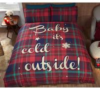 Noël Noël Tartan Carreaux Parure de lit avec Housse de Couette et taie d'oreiller Parure de lit Simple, Rouge,