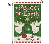 Noël Paix Sur Terre Ange Bienvenue Noël Hiver Bannière Couleurs Vives Drapeau De Jardin Solide Drapeau Pour Bar Fête Jardin 30X45Cm