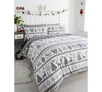 Noël Parure de lit avec Housse de Couette 2 taies d'oreiller Parure de lit Motif Arbres de Noël, Gris, King
