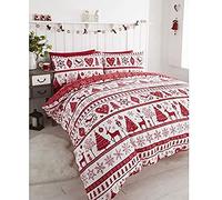 Noël Parure de lit avec Housse de Couette 2 taies d'oreiller Parure de lit Motif Arbres de Noël, Rouge, King Size