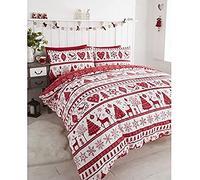 Noël Parure de lit avec Housse de Couette et 2 taie d'oreiller Parure de lit Motif Arbres de Noël, Rouge, Double