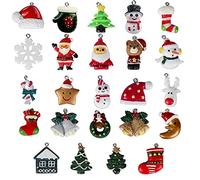 Noël Pendentifs, 24 Pièces Breloque Resine Noël, Miniatures Charmes Noël, Pendentif Décoration de Noël, Breloque Noel pour DIY Décoration de Maison, Bonhomme de Neige Père Noël Renne Ours