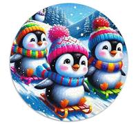 Noël Penguins 1000 Piece Thème de Noël Puzzle Rond, pour Enfants Adult Jouets De Anti Stress Unique Jigsaw pour La Famille Amis De Qualité Supérieure 1000pcs (67.5x67.5cm)