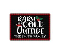 Noël Personnalisé avec Bébé Il Fait Froid Dehors Feuille De Houx Nom De Famille Personnalisé Paillasson Exterieur Drainage Tapis De Bain Ramasse La Saleté Paillasson pour Jardin Balcon Chambre 40