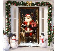 Noël Porte Père Noël et renne Père Noël Suspendu Bannière Arrière-plan Vivant et saisonnier Foyer Décoration, Bannière de Noël pour Maison Porte d'entrée Porche Décoration de Noël -35,4 x 70,8 pouces