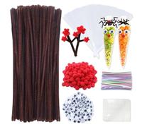 Noël Renne DIY Craft Set, y Compris 100 Pcs Chenille Nettoyeurs de Pipes Brown, Rennes pour Noël, Accessoires de Bricolage pour Enfants, Artisanat et Décoration