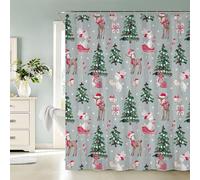Noël Rideau de Douche Anti Moisissure 180x180 Lapin Cerf Rideaux De Salle De Bain Tissu Polyester Imperméable Lavable Rideau de Baignoire avec 12 Crochets R40