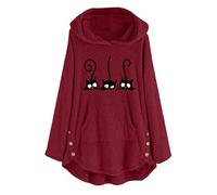 Noël SANFASHION Cape Chauve-Souris Femme,Manteau Polaire Chaud Col Roulé Tops Chapeau Mode Grande Taille Hiver (XXL, Y- Marron Chat)
